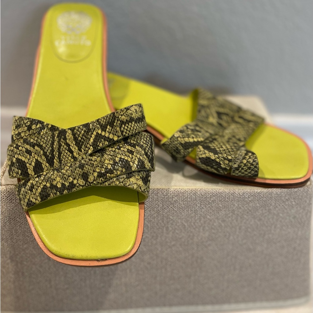 Green and Black Slide Sandals with Textured Strap